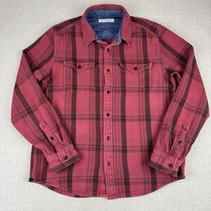 Outerknown Blanket Shirt Men's Red Black Plaid Button Up Heavy Flannel Large